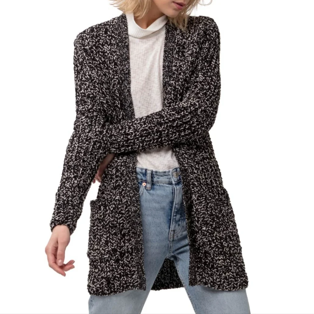 Full Tilt Essentials Open Front Marled Knit Long Cardigan Size M